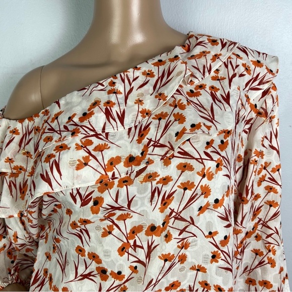 NEW MAJE CREAM FLORAL PRINT ONE-SHOULDER TOP - Picture 3 of 8